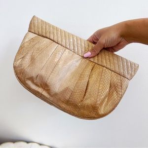 Vintage Genuine Snakeskin Light Tan Clutch Crossbody Bag NEW